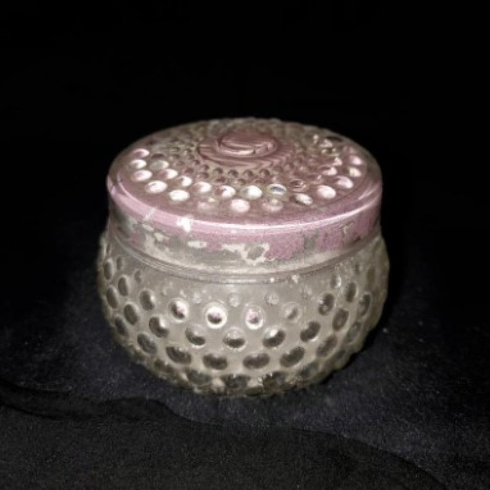 Vintage Glass Hobnail Powder Jar with Lid (with powder)